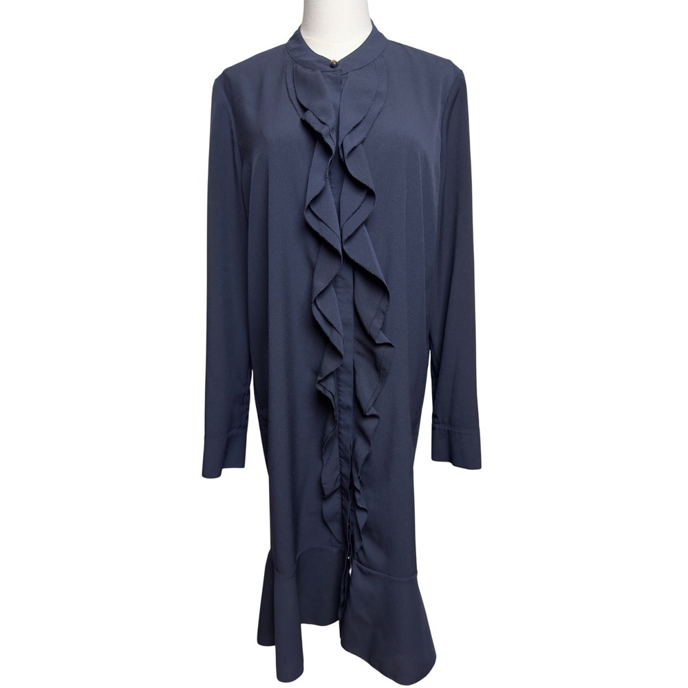 Tory Burch Jane Navy Blue‎ Ruffle Front Flounce Hem Shift Dress 39222 Womens 12